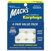 Mack's Pillow Soft Silicone Earplug Noise Reduction Snore Proof 6 Pair Pack of 6