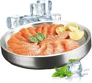 Stainless Steel Chilled Serving Tray Silver Cold Serving Tray Platter with Ice Chamber Shrimp Cocktail Serving Dish with Ice Chilled Serving Bowl for Party Fruit Food Buffet