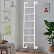100-300cm Wall Mounted Metal Step Ladder Complete Kit, White Metal Round Tube Attic Bunk Bed Ladder Height Entrance Egress Ladder for Home,Loft,Dorm,Library,Deck,RV, Loads 330lbs(160cm/63in)