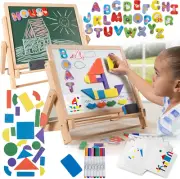 Wooden Double-Sided Tabletop Magnetic Dry Erase & Chalkboard Easel- 80 Pc Activi