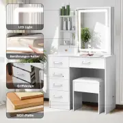 Dressing Table Vanity Table LED Slide Mirror With 6 Drawers Stool For Bedroom