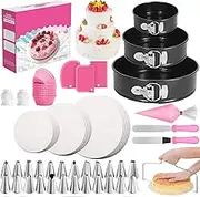 150PCS Cake Pan Set for Baking, Cake Decorating Supplies, 3 Non-Stick Springform Cake Pan, 24 Icing Tips, Cake Leveler, 2 Spatula, 3 Scrappers & More, Cake Decorating Kit Baking Supplies Tools