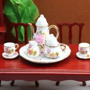 8PC Dollhouse Miniature 1/6 Scale Teapot Teacups Tea Set Dining Room Accessories