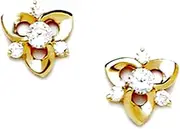 [JewelryWeb] 14k Yellow Gold CZ Simulated Diamond Flower Screw Back Earrings 9x9mm Stud Earring for Women