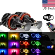 2x H8 LED RGB Angel Eyes Halo Ring Bulbs Wifi Control For BMW E90 E92 328i 335i