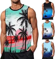 [Generic] Plus Short Coconut Print Casual Sleeveless T Shirt Tank Top Mens Polyester Spandex Shirt