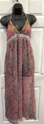 Coral Size 10 Neck String Maxi Dress Floral New With Tags Holiday Beach Awesome