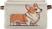 Cute Dog Beige Closet Storage Cloth Bins with Handle, Collapsible Home School Organizers