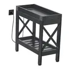Narrow Side Table, Slim End Table with Charging Station for Black With Outlets
