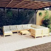 11 Piece Garden Lounge Set with Cream Cushions Pinewood, Conversation Sets