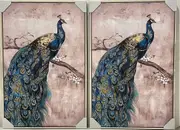 Set of 2 Exotic Hanging Blue Parrots Wall Art with Frame