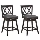 2PCS Bar Stools Swivel Counter Height Barstool w/ Backrest Rubber Wood Legs 96CM