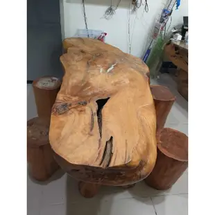 台灣黃檜檜木樹瘤原木桌贈送原木椅