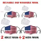 4 PCS USA flag KIDS ADULT Reusable ANTI-FOG Face Mask , 2 PM2.5 Filters