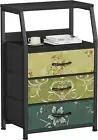 Retro Night Stand with 3 Drawers and 2-Tier Shelf, Small Nightstand Side Table,
