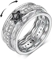 qielizhu Star of David Ring 925 Sterling Silver Star of David Spinning Ring Star of David Anti-anxiety Stress Reduction Jewelry Gifts for men and Women
