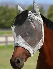 Harrison Howard Horse Fly Mask UV Protective Fine Mesh with Extra Wool Soft Touch on Skin Moonlight Silver M