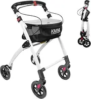 KMINA PRO - Lightweight Rollator Walker, Rollators for Seniors Lightweight, Rollator Walkers for Seniors, Indoor Rollator, Folding Rollator, 4 Wheel Walker with Tray, Aluminum Rollator, Black