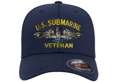 U.S. SUBMARINE VETERAN Ball Cap Silver Dolphins Navy Sub Vet Hat Flexfit L/XL