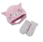 NWT-KITTY CAT BEANIE AND GLOVES SET FOR 2T-4T