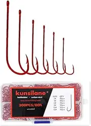250/300PCS Baitholder Hooks with Barbed Offset Fly Hooks Long Shank Round Bend Down Eye Fishing Hooks Red Color