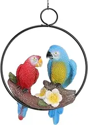 Deosdum Resin Parrot Statues Hanging Parrot on Metal Ring Garden Sculpture Metal Bird Craft Hanging Decoration for Garden Patio Porch Wall, default, Defult.