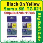 9mm x 8m Black on Yellow Compatible Brother TZ-621 P-Touch Laminated Label Tape