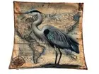 Blue Heron Beach Nautical Ships Ocean Throw Pillow Cover Home Decor 18”