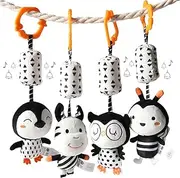 TUMAMA Black and White Baby Toys for 3 6 9 12 Months,Plush Hanging Rattles and Wind Chimes for Boys and Girls