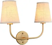 Buyee Classic Double Sconce Antique Wall Sconce, 2-Light Flared Funnel Linen Beige Lampshade with Round Base Wall Fixture Lighting(Antique)