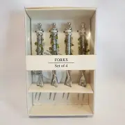 Dennis J Johnson Wire & Bead Forks Set Of 4 Silver & Green *NEW*