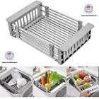 Adjustable Stainless Steel Dish Drying Rack Sink Strainer Basket Kitchen Drain
