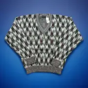VTG Bachrach Sweater Men Sz Large Abstract Arrow Pattern V-Neck Cosby USA Made