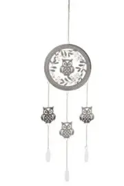 Crystal Wonderland Silver Wind Chime 3 Small Owls Hanging Crystal - Owl