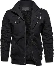 [EKLENTSON] Men's Thick Thermal Winter Jacket with Multi Pockets Zip Front Fleece Lined Military Jacket for Men, Black, Large