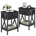 Nightstands Set of 2, Modern Bedside End Tables, Night Stands w/ Drawer Black