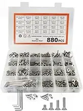880 Pcs M2 M3 M4 M5-304 Stainless Hex Socket Flat Head Screw Bolts Nuts Assortment Kit，Socket Hex Drive Machine Screws Set,4 PCS Wrenches,Flat Head Cap Screws Storage Box
