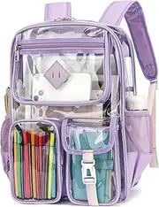 [Cuayxox] Clear School Backpack for Girls Boys Women Men, Heavy Duty PVC See Through Transparent Bookbag for Kids Adults