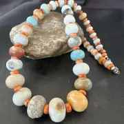 Blue Amazonite Orange Spiny Navajo Sterling Silver Bead Necklace 23” 17831