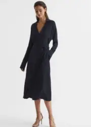 Reiss Wrap Shirt Midi Dress Navy Blue. RRP $460