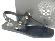Vince Camuto Dailette Sz 7 W WIDE EU 37.5 Women's Leather Toe-Loop Sandals Black