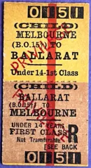VR Ticket - MELBOURNE (BO 15) to BALLARAT - Child u14 Yrs Privilege 1st Return