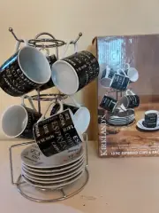 Kirland's 13 pc espresso cups and rack coffee espresso sets