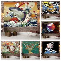 在飛比找蝦皮購物優惠-✨免運🛒日式浮世繪 掛布 日式海浪魚浮世繪牆壁裝飾品 牆上掛