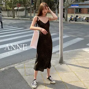 ANNE｜豹紋細肩帶V領洋裝 長短【AD20228】細肩帶洋裝 細肩帶連身裙 洋裝 連身裙 V領 豹紋 露背 長裙 短裙