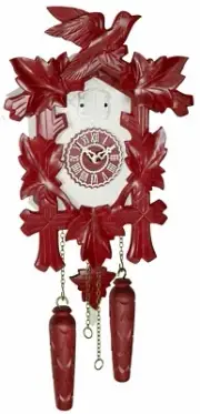 Quartz Cuckoo Clock 5-leaves, bird TU 350/20 QM rot/weiss NEW