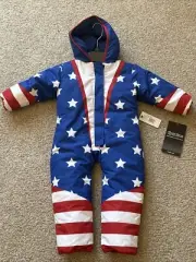 Tipsy Elves Ski Suit One Piece Snowsuit USA American Flag Snow Bib Toddler 2T