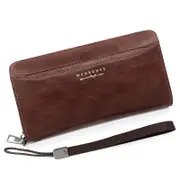 Brown 2Pcs Men's Premium Long Wallet Business Pu Leather Zip Around Card Holder With Multiple Slots & Pull Tab Design Wallets