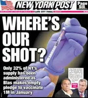 NEW YORK POST NEWSPAPER WHERE'S OUR SHOT? 8 IS NOT ENOUGH 1/1/21
