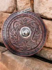 Handmade Wooden carved Viking shield Norse mythology mediaeval shield 24,30 inch